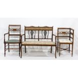 Edwardian matched set of lounge furniture to include two corner chairs, three armchairs and a two-