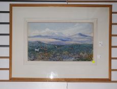 Twentieth century school Watercolour drawing Hunt with hounds over the hills, unsigned 20 x 35 cms