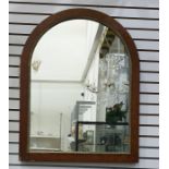 Arched top wall mirror in a burr maple frame, 87cm x 68cm