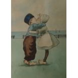 Watercolour drawings Twentieth century  Study of ragdolls, unsigned 'The Kiss' unsigned Shirley