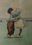 Watercolour drawings Twentieth century  Study of ragdolls, unsigned 'The Kiss' unsigned Shirley