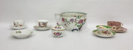 Coronaware chamber pot, floral decorated, Hilditch-style late Georgian china teacup and saucer,
