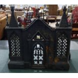 Cast iron fireguard in the architectural Gothic taste and flatware