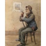 RFB (late 19th Century) Watercolour Gentleman with pipe, initialled and dated 1896 lower left, 34.