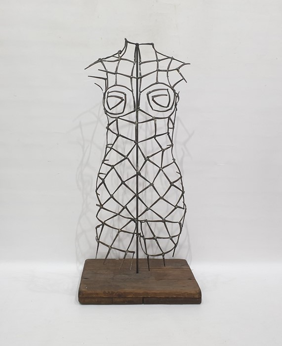 Modern sculpture of free form female torso on a stand, 90cm high (possibly made out of antique floor