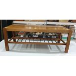 Rectangular teak coffee table, 109cm x 40.5cm and a terracotta pot (2)