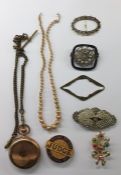 Rolled gold pocket watch and a small quantity of sundry costume jewellery