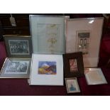 A collection of prints and pictures, to include architectural studies, two Italian engravings,