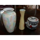 A Poole pottery vase together with two other ceramic vases