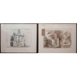 Roland Pym, a pair of watercolours, in teak frames