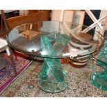 A Danny Lane style circular glass dining table, H.76 Diameter 106cm