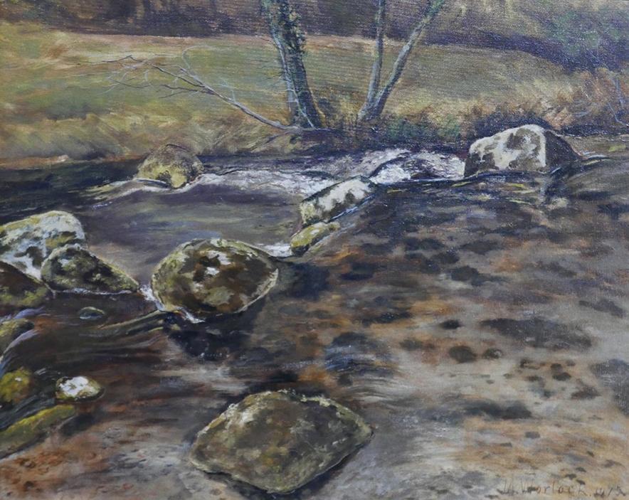 M. Worlock (Mid to late 20th century school), View of a Stream, oil on board, signed and dated '75 - Image 2 of 2