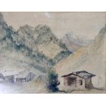 Philip Mitchell R.I. N.W.S. (1814-1896) watercolour, houses in a mountainous landscape H.15 W20cm