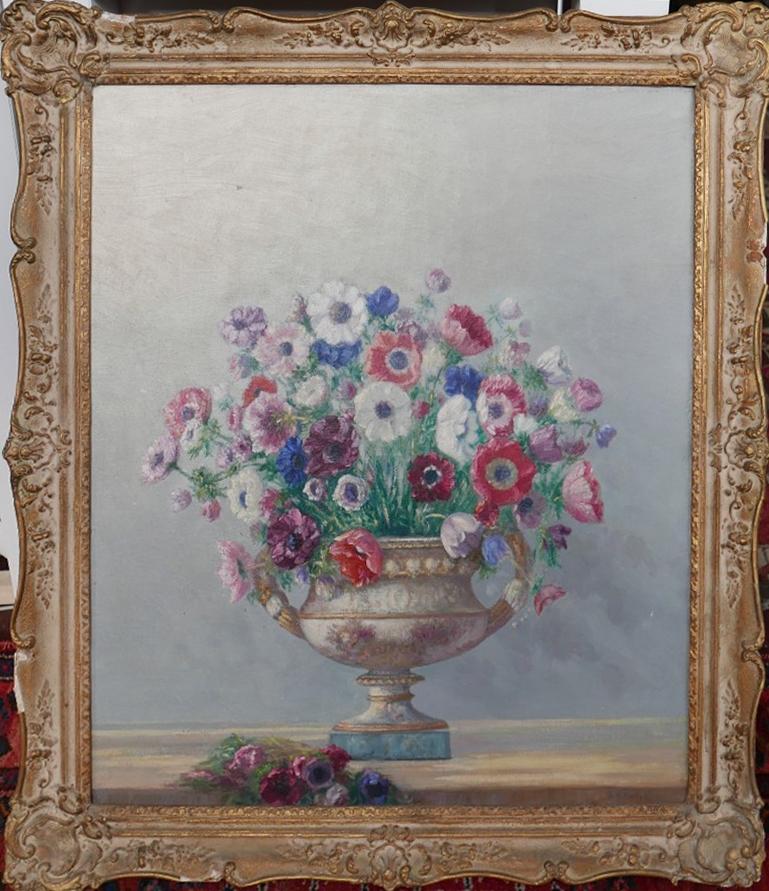 Augustus William Enness (1876-1948), still life of flowers in porcelain vase, oil on canvas, signed, - Image 2 of 3
