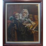 An early 20th century oil on canvas, two figures reading, signed top left, 59 x 49cm
