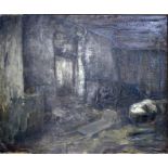 Emeri Vercruyssen (Belgian, 1906-1985), Barn Interior, oil on canvas, 49 x 59cm