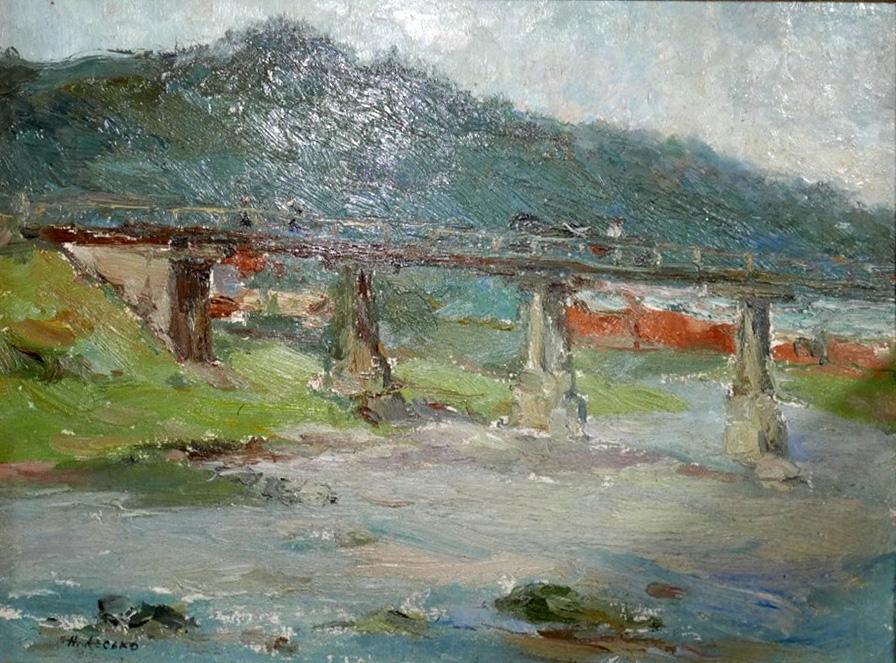 Lesko Nikolay Ivanovitch (Russian, 1907-1980), Bridge over a river, oil on board, signed lower left,