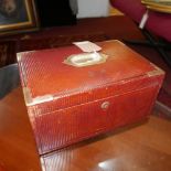 A 19th century red leather travelling jewellery box, with three velvet lined tiers, H.18 W.36 D.25cm