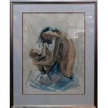 A framed and glazed pen and ink study of a mother and child, signed Barrington and dated '82,