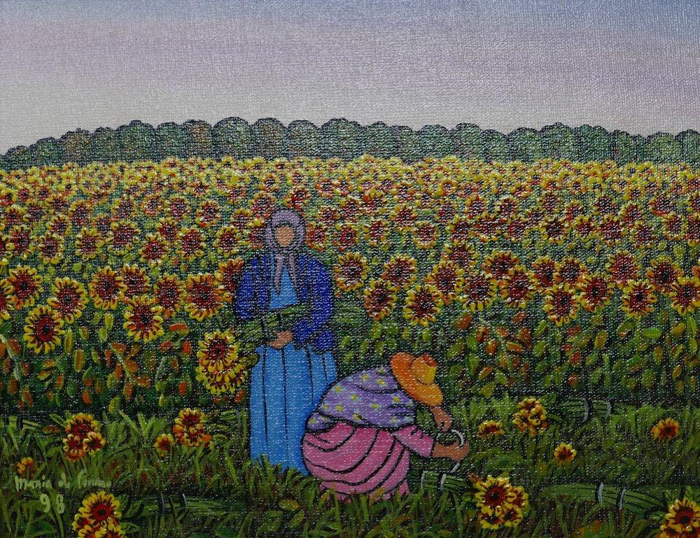 Maria do Carmo Castro (Brazilian) a framed acrylic on canvas entitled, 'Girassol' (sunflower)