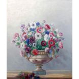 Augustus William Enness (1876-1948), still life of flowers in porcelain vase, oil on canvas, signed,
