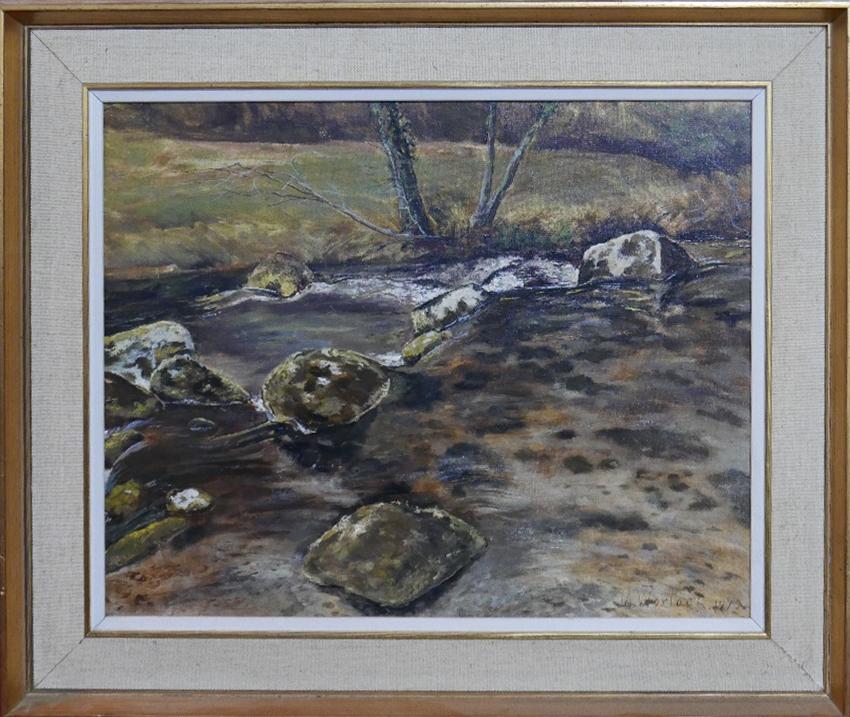 M. Worlock (Mid to late 20th century school), View of a Stream, oil on board, signed and dated '75