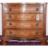 A 19th century inlaid satinwood serpentine front four drawer chest, with walnut cross banding,