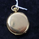 A 18ct yellow gold ladies open face pocket watch, the white enamel dial with Roman numerals and gilt