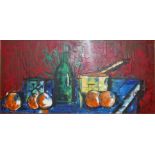 Frank Jackson, still life oil on board, signed and dated 1979, 34 x 74cm