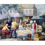 Early 20th century French School, an Impressionist study of a market scene, oil on board, 49 x 59cm