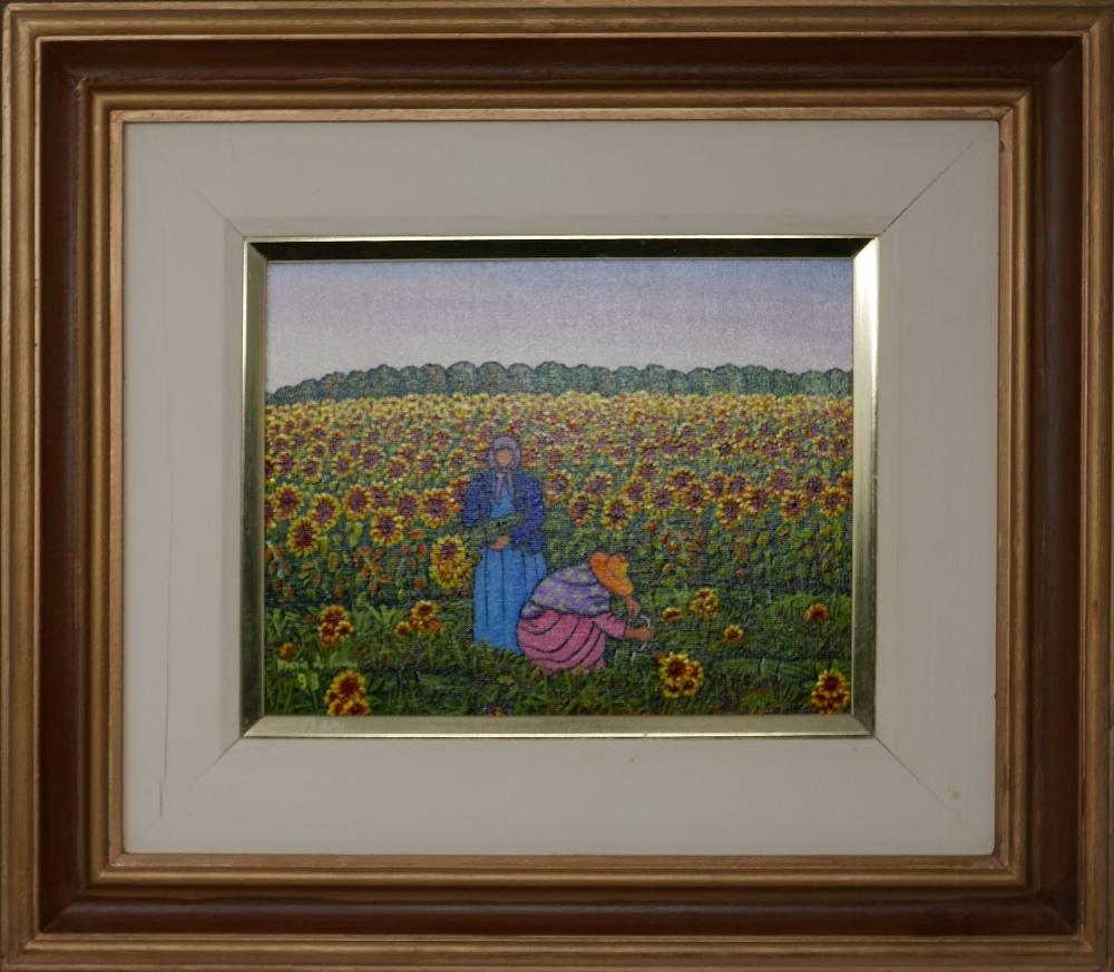 Maria do Carmo Castro (Brazilian) a framed acrylic on canvas entitled, 'Girassol' (sunflower) - Image 2 of 4