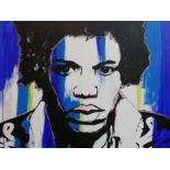 WITHDRAWN - A contemporary oil on canvas depicting Jimi Hendrix, 91 x 122cm