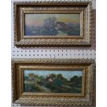 A pair of framed naive style oils on canvas, country scenes, unsigned, 27x47cm
