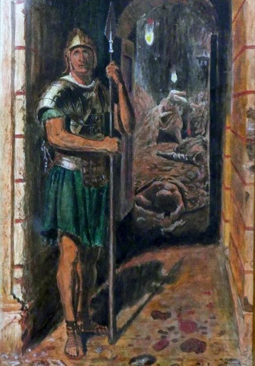 W. Foster (Early 20th century British school), Centurion guarding a doorway, signed and dated 1913