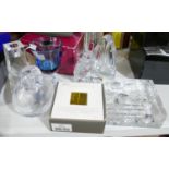 A collection of signed glass items, to include a Daum glass eagle, Kosta Boda vase and dish,