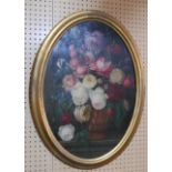 H. Drieling, an oval still life study of flowers, oil on board, in gilt frame, 76 x 54cm