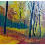 Brian Baldwin, Autumnal Forest scene, oil on canvas, signed and dated '18 to lower right, 57 x 59cm