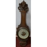 A Victorian carved oak barometer, H.91cm