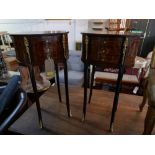 A pair of 20th century French burr elm bedside tables, marquetry inlaid and gilt metal mounted,