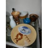 A collection of mixed ceramics to include studio pottery bowls, vases, two small Royal Copenhagen