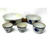 A collection of five 19th century Chinese porcelain items to include two bowls and three blue and