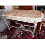 A 19th century French Louis XVI style grey painted centre table, lacking mirrored top, with reeded