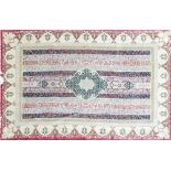 A Persian Qum part silk carpet, signed, with central floral medallion within floral border, fringed,