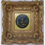 After Domenichino, circular painting on panel of a lady writing, in gilt frame