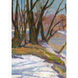 Ousyannikova Eugeniya Ivahova (1909-1998), winter landscape study, oil on board, signed lower right,