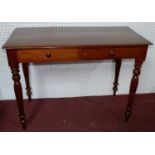 A Victorian mahogany side table, with two drawers, raised on turned legs, H.76 W.100 D.49cm