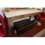 A Victorian oak carved console table, cabriole supports, with later top, raised on paw feet, H.80