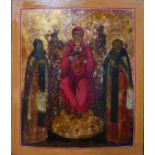 A large Russian icon of the Enthroned Mother of God, tempera on wood panel, 54 x 44cm