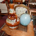 A West German pottery twin handled table lamp, H.42cm, together with a turquoise glazed table