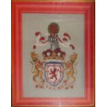 A framed tapestry, coat of arms H.56 W.46cm